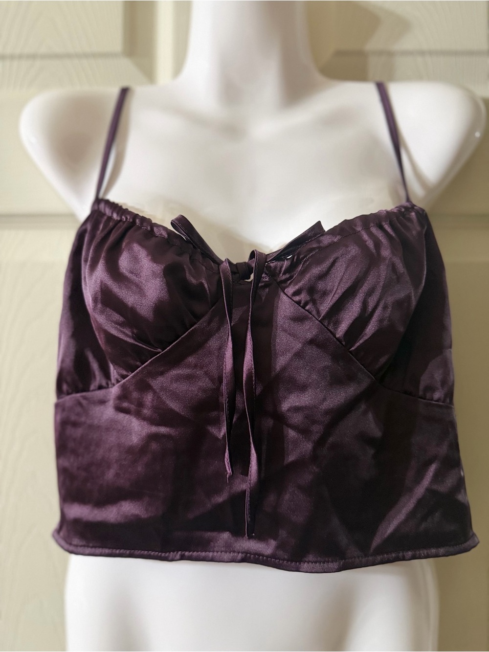 Forever 21 Deep Plum Satin Lace-Trim Bandeau Cami